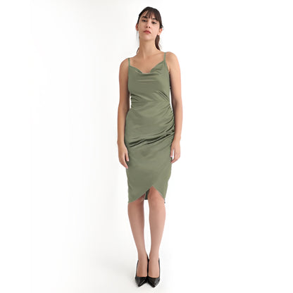 GREEN COWL NECK BODYCON DRESS (LONG)