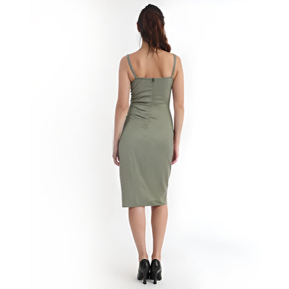 GREEN COWL NECK BODYCON DRESS (LONG)