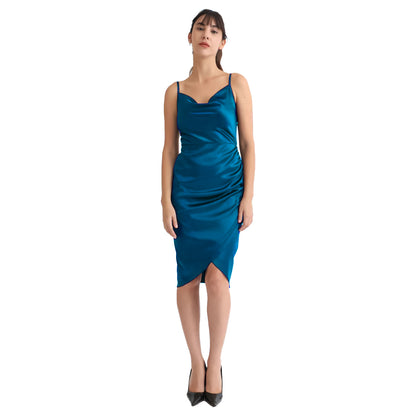 BLUE COWL NECK BODYCON DRESS (LONG)