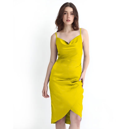 YELLOW COWL NECK BODYCON DRESS (LONG)