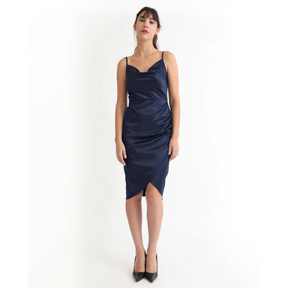 NAVY COWL NECK BODYCON DRESS (LONG)