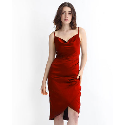 RED COWL NECK BODYCON DRESS (LONG)