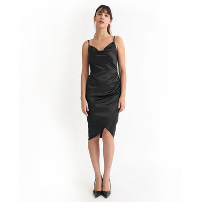 BLACK COWL NECK BODYCON DRESS (LONG)