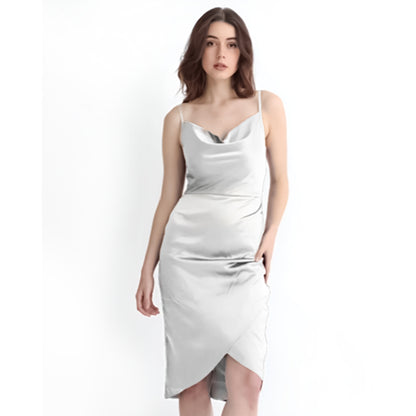 WHITE COWL NECK BODYCON DRESS (LONG)