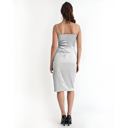 WHITE COWL NECK BODYCON DRESS (LONG)