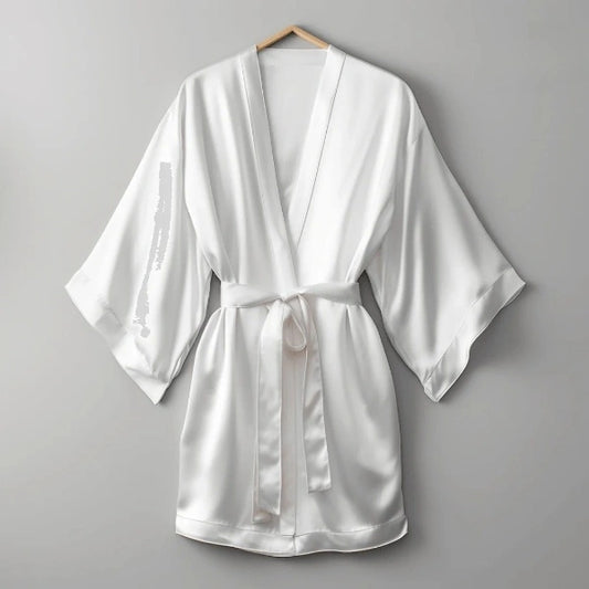 Women white Satin Baby doll Belted Kimono Robe