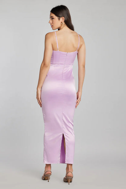 LILAC DRAPED NECK CORSET MAXI DRESS